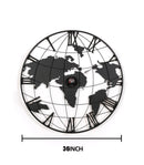36 Inch Large Black Metal Wall Clock, Modern Silent World Map Wall Clock with Gold Pointers, Decorative for Living Room, Entryway, Dinning Room, Bedroom