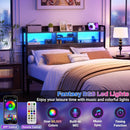 Queen Size Headboard With Storage Shelf And USB Ports