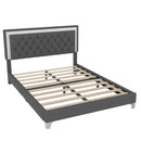 3-Pieces Bedroom Sets,Queen Size Upholstered Platform Bed with LED Lights and Two Nightstands-Gray