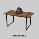 59 "rural industrial rectangular MDF natural wood dining table, 4-6 people, 1.5" thick engineering wood tabletop and black rectangular metal legs, used for writing desks, kitchens, terraces