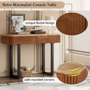 TREXM Solid Wood Entryway Table with Fluted Design, Retro Minimalist Console Table with Storage, Narrow Sofa Table with Metal Legs for Entryway Hallway Living Room(Natural+Black)
