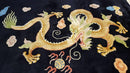 Rare Antique Chinese Art Deco Rug 6x9 with Dragon, Black Chinese Carpet 6 x 9, Hand Knotted Wool Area Rug