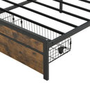 Modern King Bed Frame with Storage & LED Lights, Upholstered Headboard, USB Charging Station, Easy Assembly, Grey