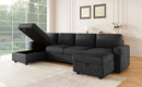 Convertible U-shaped Sectional Sofa with Storage Chaise Lounges and USB Ports, Black Twill Polyester, 103.9 Inches