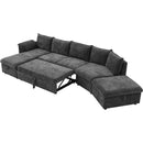 146.9" L-shaped Sofa Sectional Sofa Couch Pull-out Sofa Bed with a Movable Storage Ottoman, a Storage Chaise Lounge and Two USB Ports for Living Room, Grey