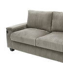 Modern 4-Seater Corduroy Sofa Couch with USB Ports, Hidden Storage Arms, and Flip-Top Cup Holders, Brown, 133 Inches