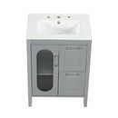 24' Bathroom Vanity with Sink, Bathroom Vanity Cabinet with Two Drawers and Door, Adjustable Shelf, Solid Wood and MDF, Grey (Old Sku:WF309411AAE)