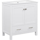 30" White Bathroom Vanity with Single Sink, Combo Cabinet Undermount Sink, Bathroom Storage Cabinet with 2 Doors and a Drawer, Soft Closing, Multifunctional Storage, Solid Wood Frame
