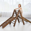 3in1 Montessori Climbing Set: Triangle Ladder + Slide Board + Net – Chocolate