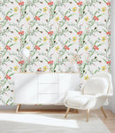 Contemporary White Wallpaper with Wildflowers Smart