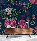 Pink Peonies Embroidery Style Wallpaper