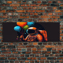 Psychedelic Astronaut Holding Balloons in Space, Framed Canvas Print, Crypto Art, To The Moon