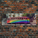 Rainbow Streetcar Canvas Print, Tram Wall Decor, Urban Art, Large Canvas Print, Framed Art, Wall Decor, Panoramic, Wall Art, Canvas Print