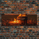Urban Decay, Street Punk Art, Framed Canvas Print, Burning Grand Piano In A Field at Sunset, Dystopian Decor
