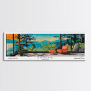 Eugene Oregon Panoramic Art, Mid Century Modern Framed Canvas Print, Retro Pop Art Travel Poster, Office Wall Decor
