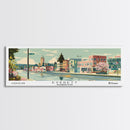 Everett Washington Panoramic Painting, Mid Century Modern Framed Canvas Print, Retro Pop Art Travel Poster, Home Wall Decor