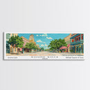 Round Rock Texas Panoramic Painting, Mid Century Modern Framed Canvas Print, Retro Pop Art Travel Poster, City Art, Office Wall Decor, Living Room Art