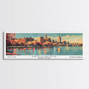 Providence Rhode Island Panoramic View, Mid Century Modern Framed Canvas Print, Retro Pop Art Travel Poster, Living Room Wall Decor