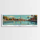 San Antonio Texas Panoramic Painting, Mid Century Modern Framed Canvas Print, Retro Pop Art Travel Poster, Cityscape, Home Decor, Office Wall Art