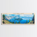 Crater Lake Framed Canvas Print, Lake House Decor, Panoramic Wide Art, Travel Poster, Rustic Lake Painting, Home Decor