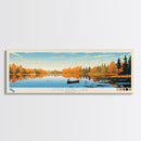 Little Barbee Lake, Indiana Panoramic Wall Art Framed Canvas Print, Midcentury Modern, Pop Art, Home Decor, Travel Poster, Living Room Art