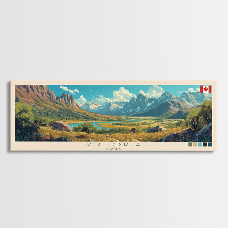 Victoria, Canada Travel Poster Panoramic Canvas Print, Victoria, Canad