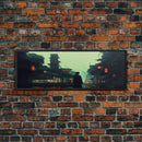 80s style Cyberpunk Japanese City, Retro Punk Tokyo, Framed Canvas Print, Framed Wall Art, Large Panoramic Wall Decor