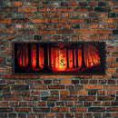 Forest Landscape Art, Forest Fire, Fall / Autumn Decor, Panoramic Wall Art, Framed Canvas Print, Orange and Yellow Fantasy Forest