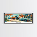 Raleigh North Carolina Panoramic Painting, Mid Century Modern Framed Canvas Print, Retro Pop Art Travel Poster, Living Room and Office Wall Art