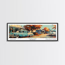 Tulsa Oklahoma Panoramic Painting, Mid Century Modern Framed Canvas Print, Retro Pop Art Travel Poster, Living Room and Office Wall Art Decor
