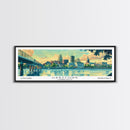 Hartford Connecticut Panoramic Painting, Mid Century Modern Framed Canvas Print, Retro Pop Art Travel Poster, Home Wall Decor