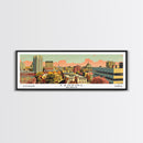 Lansing Michigan Panoramic Wall Art, Mid Century Modern Framed Canvas Print, Retro Pop Art Travel Poster, Living Room Decor