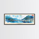 Lugano Switzerland Panoramic Travel Poster, Framed Canvas Print or Metal Wall Art, Travel Art, Home Decor, Panoramic Painting, Midcentury Art
