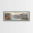 Petenwell Lake Wisconsin Framed Canvas Print, Lake House Decor, Panoramic Travel Poster, Landscape Painting, Modern Art