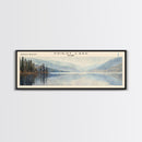 Priest Lake Idaho Framed Canvas Print, Lake House Decor, Panoramic Wall Art, Travel Poster, Beautiful Landscape Painting, Living Room Decor