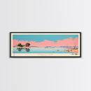 Caballo Lake New Mexico Framed Canvas Print, Midcentury Modern Panoramic Wall Art, Living Room Decor, Pop Art, Travel Poster Art, Scenic Nature Painting