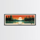 Lake Abitibi Ontario Framed Canvas Print, Panoramic Art, Midcentury Modern, Pop Art, Living Room Wall Art, Travel Poster, Lake House Decor