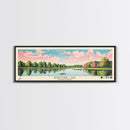 Lake Burntside Framed Canvas Print, Panoramic Art, Midcentury Modern, Pop Art, Living Room Wall Art, Travel Poster, Lake House Decor