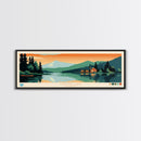 Utikuma Lake, Alberta Framed Canvas Print, Panoramic Lake House Art, Midcentury Modern Decor, Pop Art, Travel Poster, Living Room Wall Art