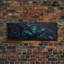 Blue Butterflies, Framed Canvas Print, Bioluminescent Glowing Butterfly Art, Framed Wall Art