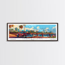 Corpus Christi Texas Panoramic Painting Framed Canvas Print, Mid Century Modern Art, Pop Art Style, Travel Poster, Living Room Decor