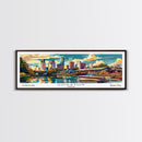 Houston Texas Panoramic Painting Framed Canvas Print, Mid Century Modern Art, Pop Art Style, Travel Poster, Wall Art Decor
