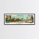 Detroit Michigan Panoramic Wall Art, Mid Century Modern Framed Canvas Print, Retro Pop Art Travel Poster, Office Art, Living Room Decor
