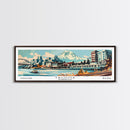 Tacoma Washington Panoramic Painting, Mid Century Modern Framed Canvas Print, Retro Pop Art Travel Poster, Living Room Wall Art Decor