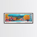 Arvada Colorado Panoramic Painting, Mid Century Modern Framed Canvas Print, Retro Pop Art Travel Poster, Living Room Wall Art, City Print