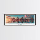 Detroit Michigan Panoramic Painting, Mid Century Modern Framed Canvas Print, Retro Pop Art Travel Poster, City Wall Decor, Home Art