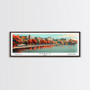 Akron Ohio Panoramic Painting, Framed Canvas Print, Mid Century Modern Wall Art, Retro Pop Art Travel Poster, Living Room Decor, City Art