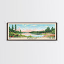 Bowdish Lake Rhode Island Framed Canvas Print, Panoramic Travel Poster, Midcentury Modern Wall Art, Pop Art, Nature Bedroom Decor, Scenic Lake House Art