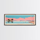 Caballo Lake New Mexico Framed Canvas Print, Midcentury Modern Panoramic Wall Art, Living Room Decor, Pop Art, Travel Poster Art, Scenic Nature Painting