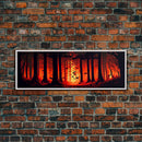 Forest Landscape Art, Forest Fire, Fall / Autumn Decor, Panoramic Wall Art, Framed Canvas Print, Orange and Yellow Fantasy Forest
